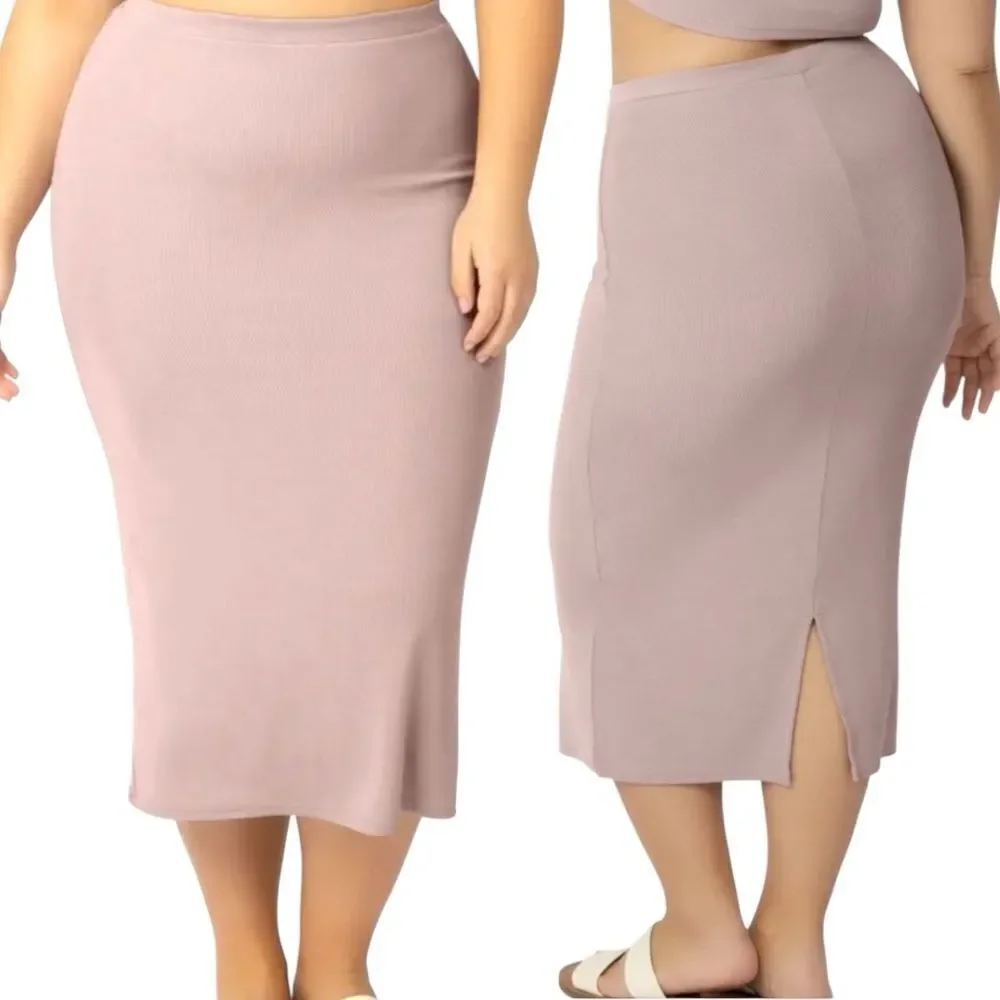 Kindred bravely Ribbed Bamboo Maternity & Postpartum Midi Skirt Lilac Stone